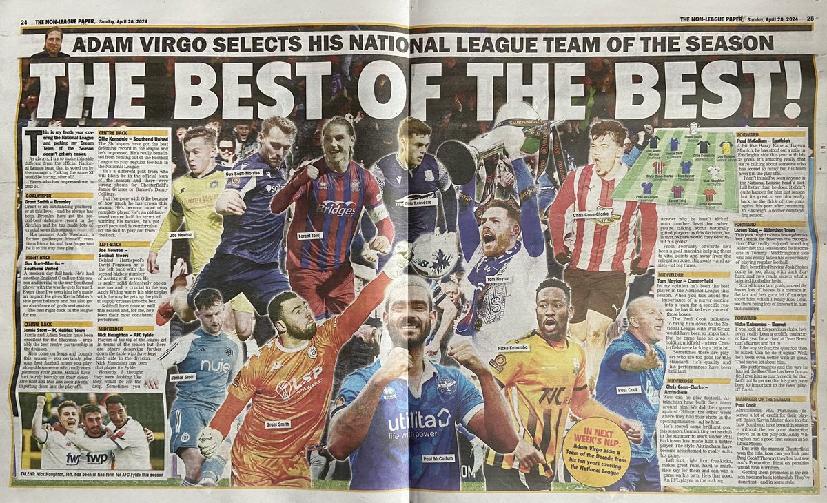 In today’s @NonLeaguePaper, @adamvirgs19 picks his National League Team of the Season, featuring @SUFCRootsHall players @GusScottmorriss and @OllieKensdale