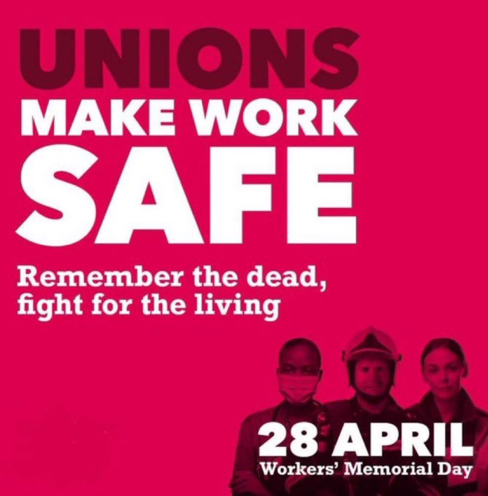 Today we remember all those who’ve lost their lives, suffered injury or illness at work … for a safer workplace join your union, stand up and organise for it! We remember them all in our fight for a safer, healthier, more peaceful world #WorkersMemorialDay