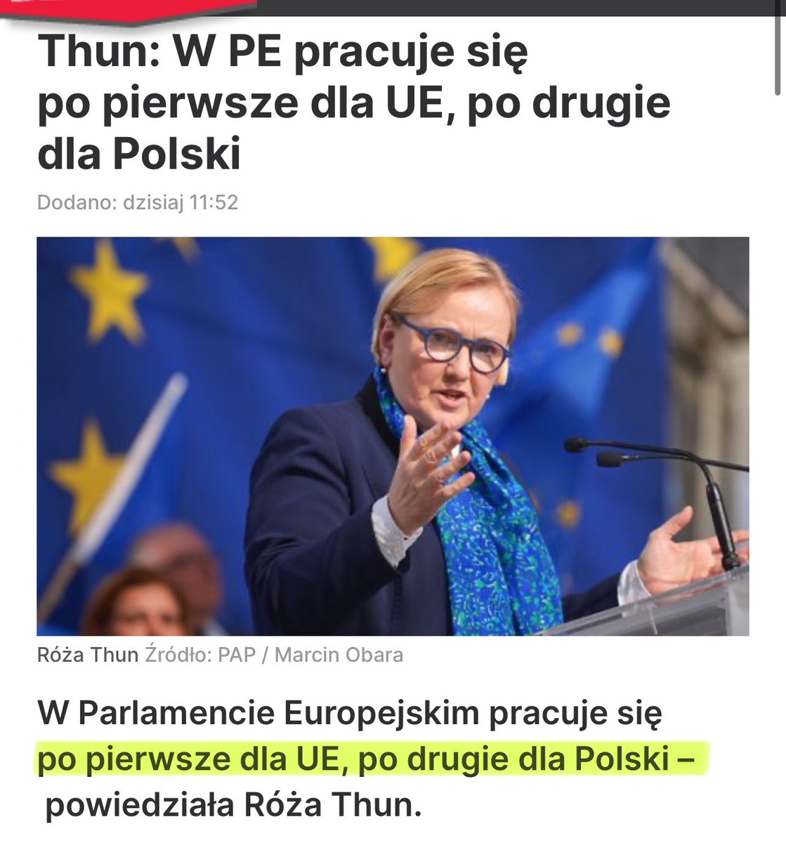 To jest mentalność ekipy Tuska (Thun dziś w Trzeciej Drodze, ale przyszła tam z PO). Oni otwarcie wypierają się służby Polsce, dla nich interesy innych ważniejsze. Zresztą ona od lat wspiera to co dla Polski niekorzystne. Całym sercem popierała np Zielony Ład i Pakt Migracyjny