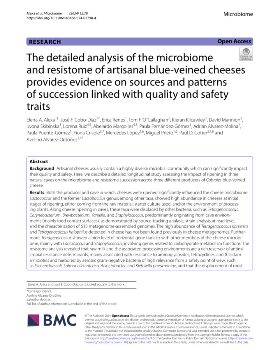 It was a great pleasure to be involved in this fantastic study from @MetaResistantB and colleagues investigating the relative impact of producer and ripening environment on the microbiome of an artisanal blue cheese