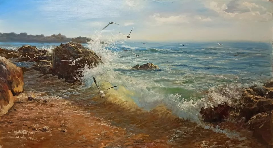 Faramarz Mokhtarpour (b. 1964), Playing of Seabirds and Waves