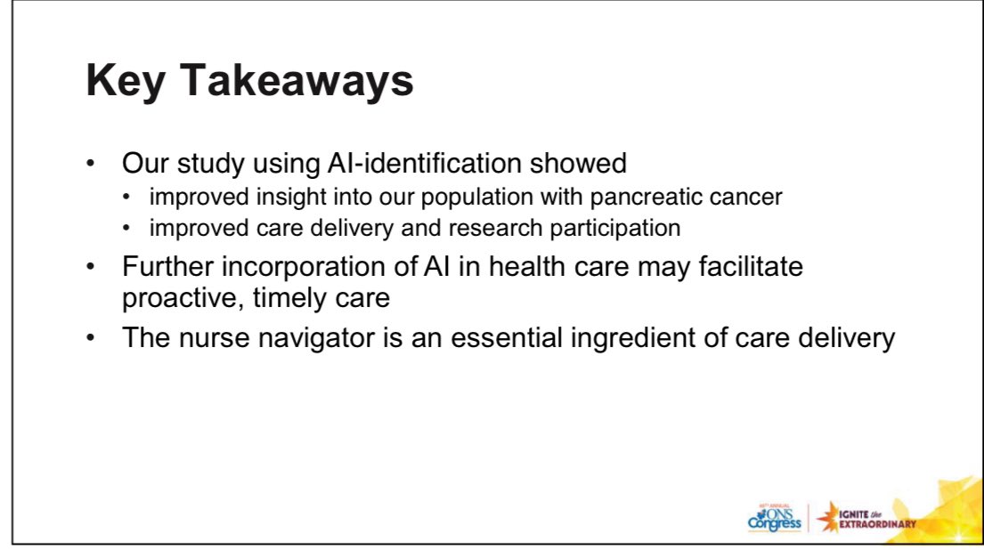 Wow, just wow! #AI improved access to a nurse navigator for individuals with suspicious findings on a scan & increased time to biopsy & treatment! More work is needed, but is promising & exciting! @oncologynursing #ONSCongress