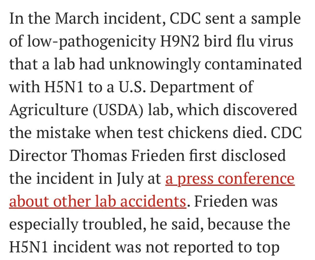 Hey, @DrTomFrieden 

H9N2 was contaminated with H5N1?

Can you tell us more about that?
H9N2 plays a very special role.

Was this a recombinant 'contamination'...?
If not, what was it?

@Daoyu15 @Amy31129057 @LmBubba @DrJudyAMikovits 

science.org/content/articl…