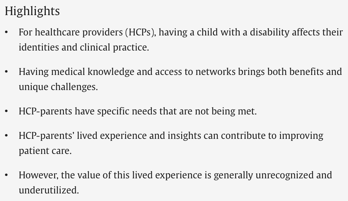 CanChild researchers report on the #livedexperience of Healthcare providers #HCP who are parents of children with #disabilities - a valuable and often under-utilized perspective sciencedirect.com/science/articl…