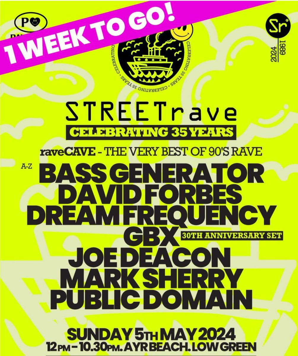 STREETrave 🎉Celebrating 35 Years 💥 1 week to go 💥 5th May , Aye Beach Tickets 🎟 t-s.co/str72