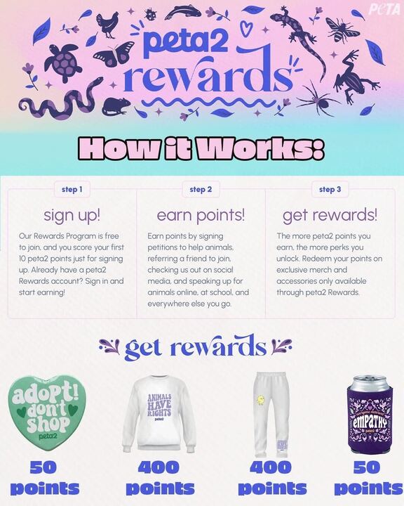 Do you love raising awareness for animal rights AND free exclusive PETA merch? Then join peta2’s rewards program! You can get free stickers, pins, patches, & more 💙 Join today! peta.vg/3vls