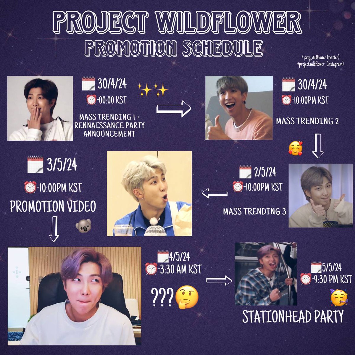 📢Excited to announce our promotion schedule for #Projectwildflower 🎊 Join us in achieving 1B streams for #Wildflower ❤️‍🔥 RM IS COMING RIGHT PLACE WRONG PERSON PROJECT WILDFLOWER #Wildflowerto1billion #RightPlaceWrongPerson #방탄소년단RM