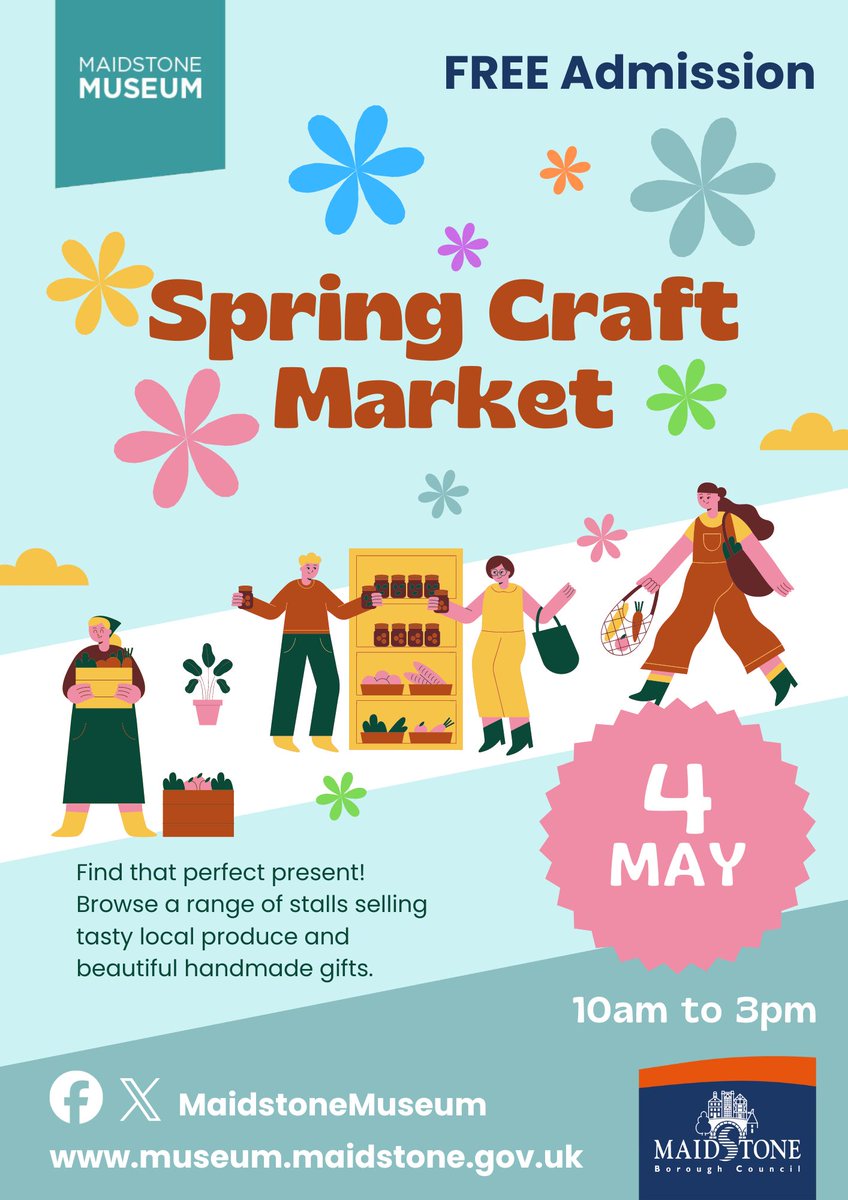Calling all local crafts creatives! We are holding a Spring market at Maidstone Museum on Saturday 4 May. If you are interested in having a stall, then please complete the form on our website museum.maidstone.gov.uk/whats-on/event… Stalls are going fast… #MaidstoneMuseum #Spring #Market