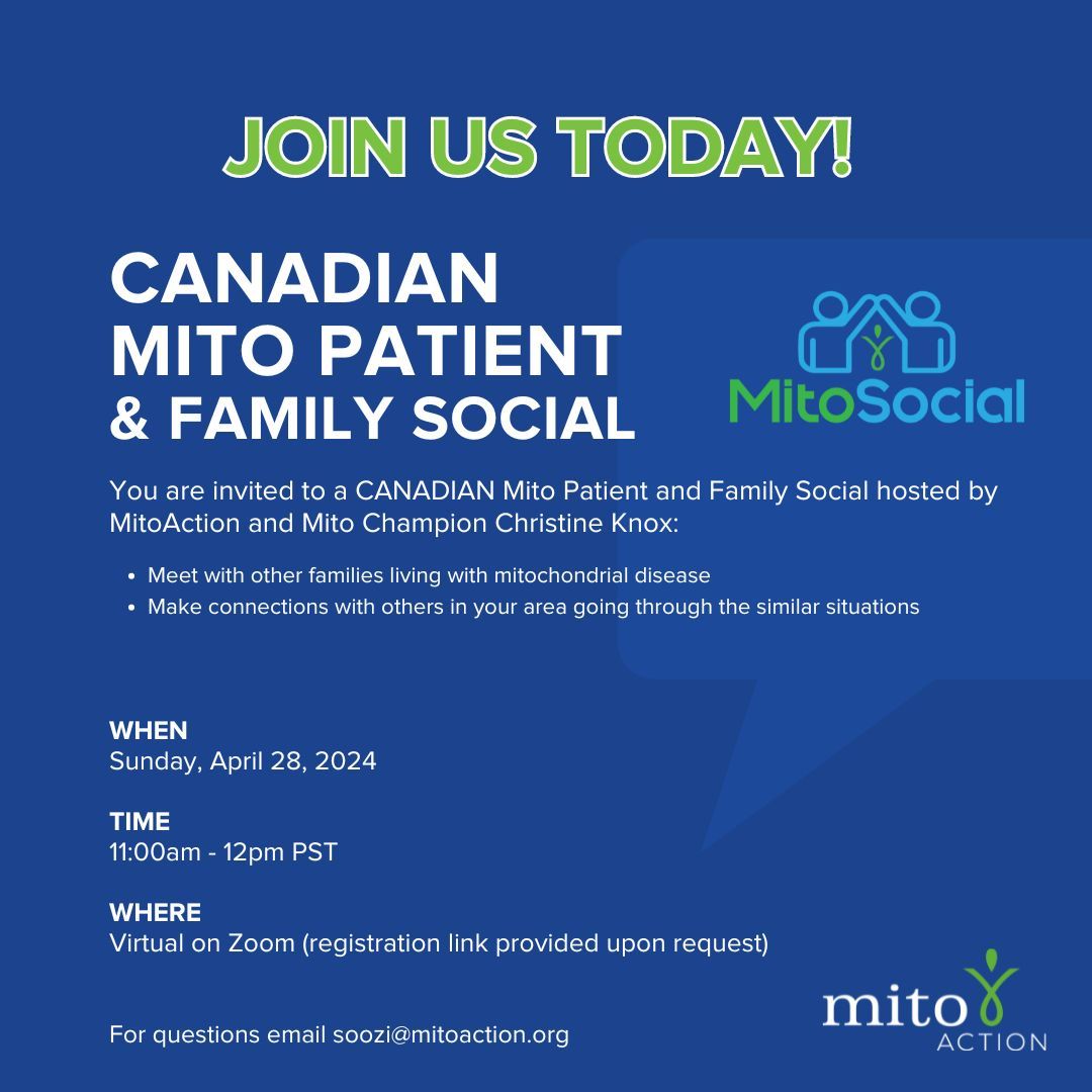 Join us today for the Canadian MitoSocial hosted by Christine Knox. There is still time to register if you want to join! buff.ly/3Ujp7QS