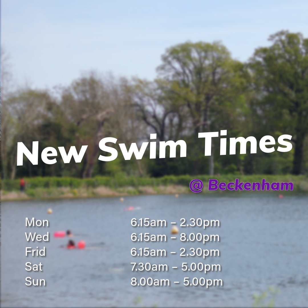 Our opening times at Beckenham are changing from 1st May!
⏱️

We are adding an early Monday so you can join us before work at the start of the week! And some slightly later closes too 🤩

#Morningswim #startyourdayright #openwaterswimming #beckenhamlake #beckenhamplacepark