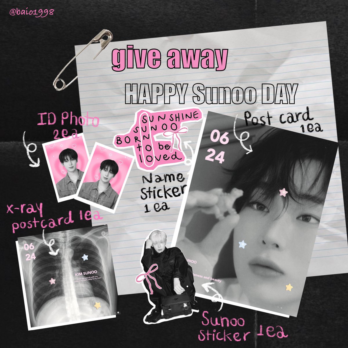 pls kindly rt •☆  •·. · '`
🎀✨𝐠𝐢𝐯𝐞𝐚𝐰𝐚𝐲 𝐒𝐮𝐧𝐨𝐨 𝐝𝐚𝐲 ✨🎀
      
𐙚 only 10 set/day ✿.｡

♡ DATE : 22-23 June 2024
♡ Location & Time : TBA

•: ★𝒮𝓅𝑒𝒸𝒾𝒶𝓁 𝒻𝑜𝓇 𝒮𝒰𝒩𝒮𝒰𝒩 𝓈𝒽𝒾𝓅𝓅𝑒𝓇 ★•: *

 #HappySunooDay #Happy_Sunoo_Day
