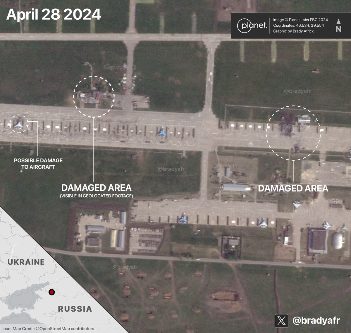 Geolocated footage of the destroyed Russian glide bomb kits at this site and satellite imagery from today show Ukraine's recent strike damaged several different areas at Russia's Kushchyovskaya air base. twitter.com/moklasen/statu…