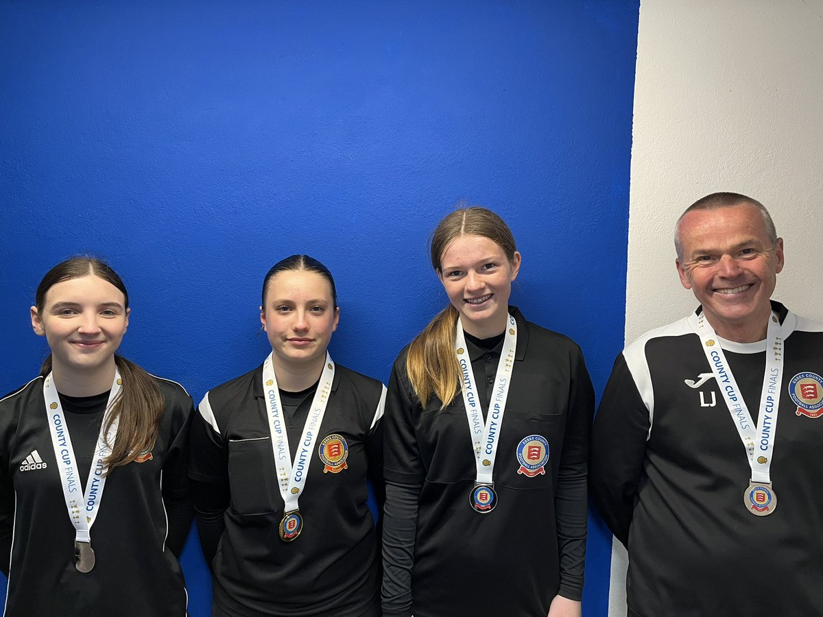Congratulations to Aurelia, Emma, Lily and Lawrence on officiating the Essex U12 Girls Cup Final at Hullbridge Sports FC 👏 #DevelopedInEssex