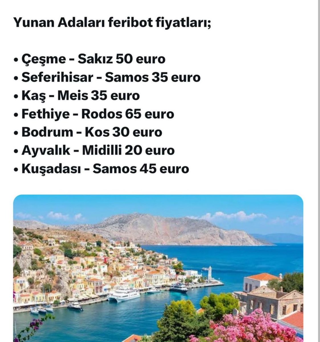 Yunan Adaları feribot fiyatları