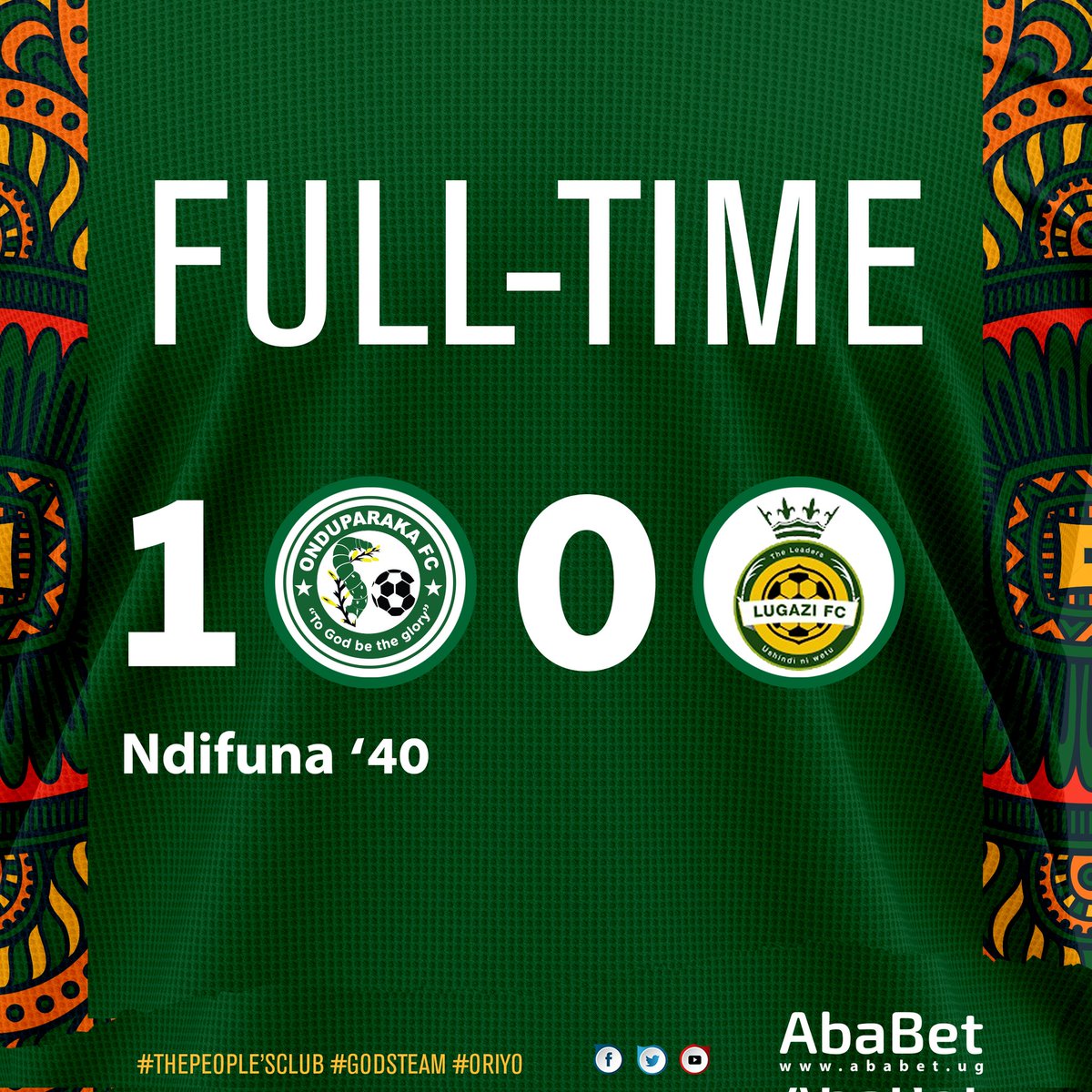 #ONDULUG |1-0| FULL TIME Huge Huge 3 Points and What a Game!. A Step Closer to the target.... #AmaOnduparaka