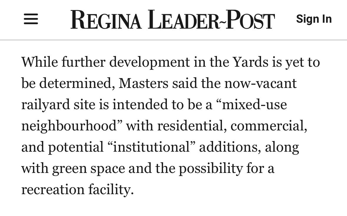 @leaderpost We're now on our third mayor in a decade with no plan for The Yards. Why is no one taking the lead on this opportunity? I remember creating a concept map 12 years ago. Anyone else out there?

#yqr #yqrcc