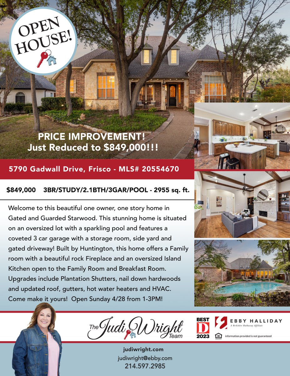 It's #OpenHouse Sunday!  Drop on by from 1-3PM today!

#opentoday #opensunday #friscoopenhouses #starwood #starwoodhomes #starwoodopenhouses #thejudiwrightteam #makethewrightchoice #thewrightteamfortherighthome #frisco #friscotx #friscotexas #gatedcommunity #guarded #onestoryhome