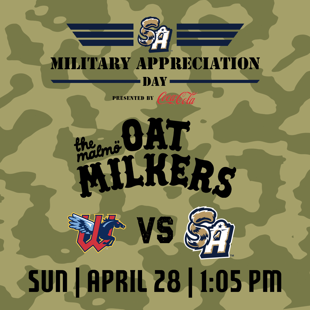 San Antonio Missions >>> Malmö Oat Milkers today! 🎖️Military Appreciation presented by @CocaCola 🪖Present your military ID to the box office for up to 4 free bullpen/outfield tickets 🆚 @WindSurgeICT 🕐 1:05 PM 🎟️: bit.ly/4al2gK1