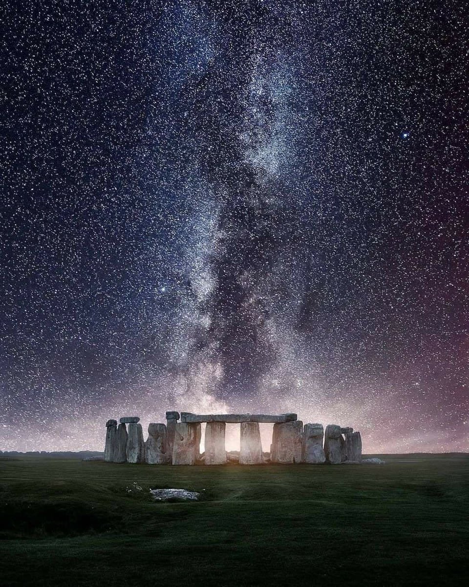 Starry night Milky Way over Stonehenge