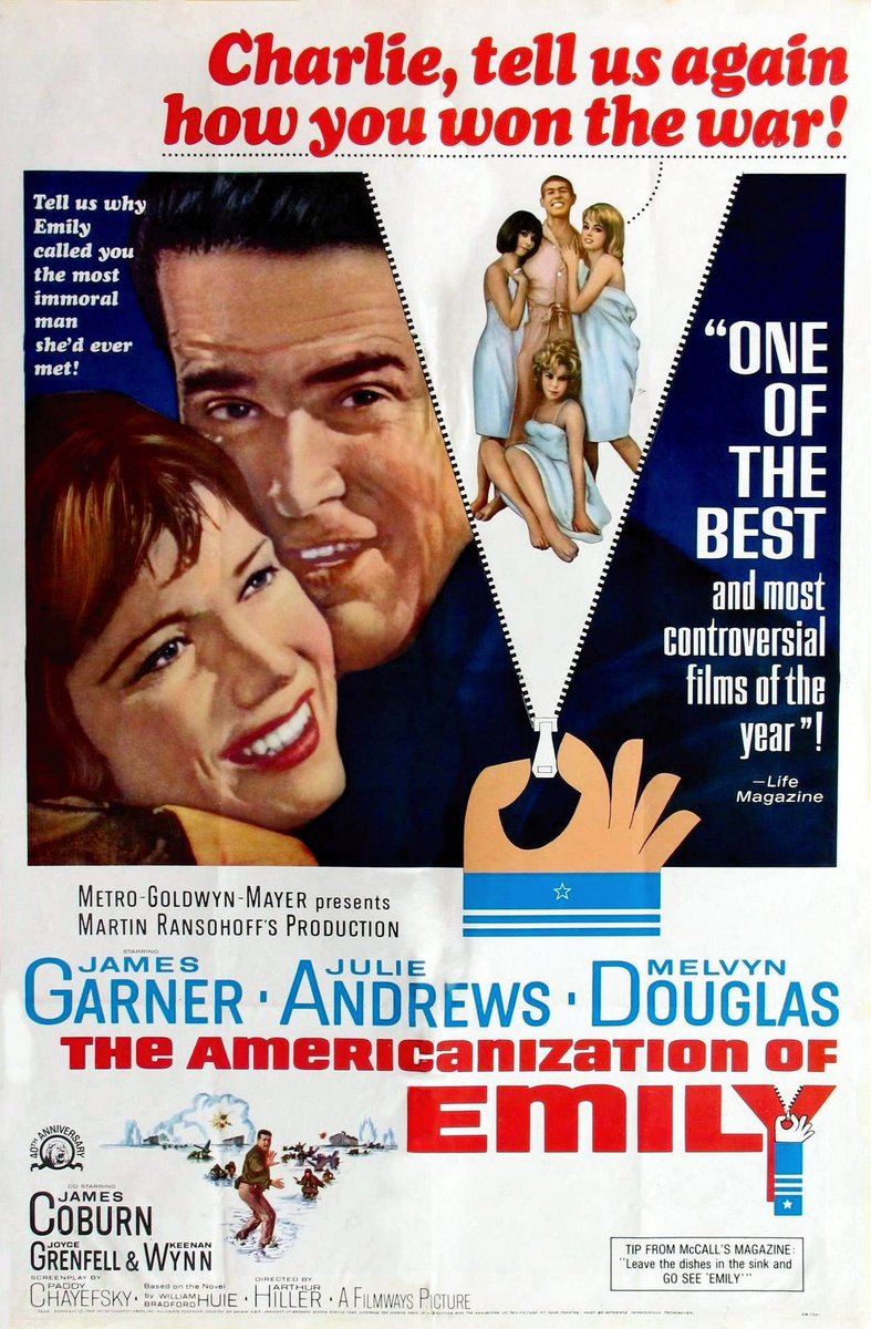 One of @JulieAndrews and #JamesGarner's own favorites, as confirmed by them ... and just a wonderful movie. Today, 4 p.m. (ET), @tcm. #TheAmericanizationOfEmily