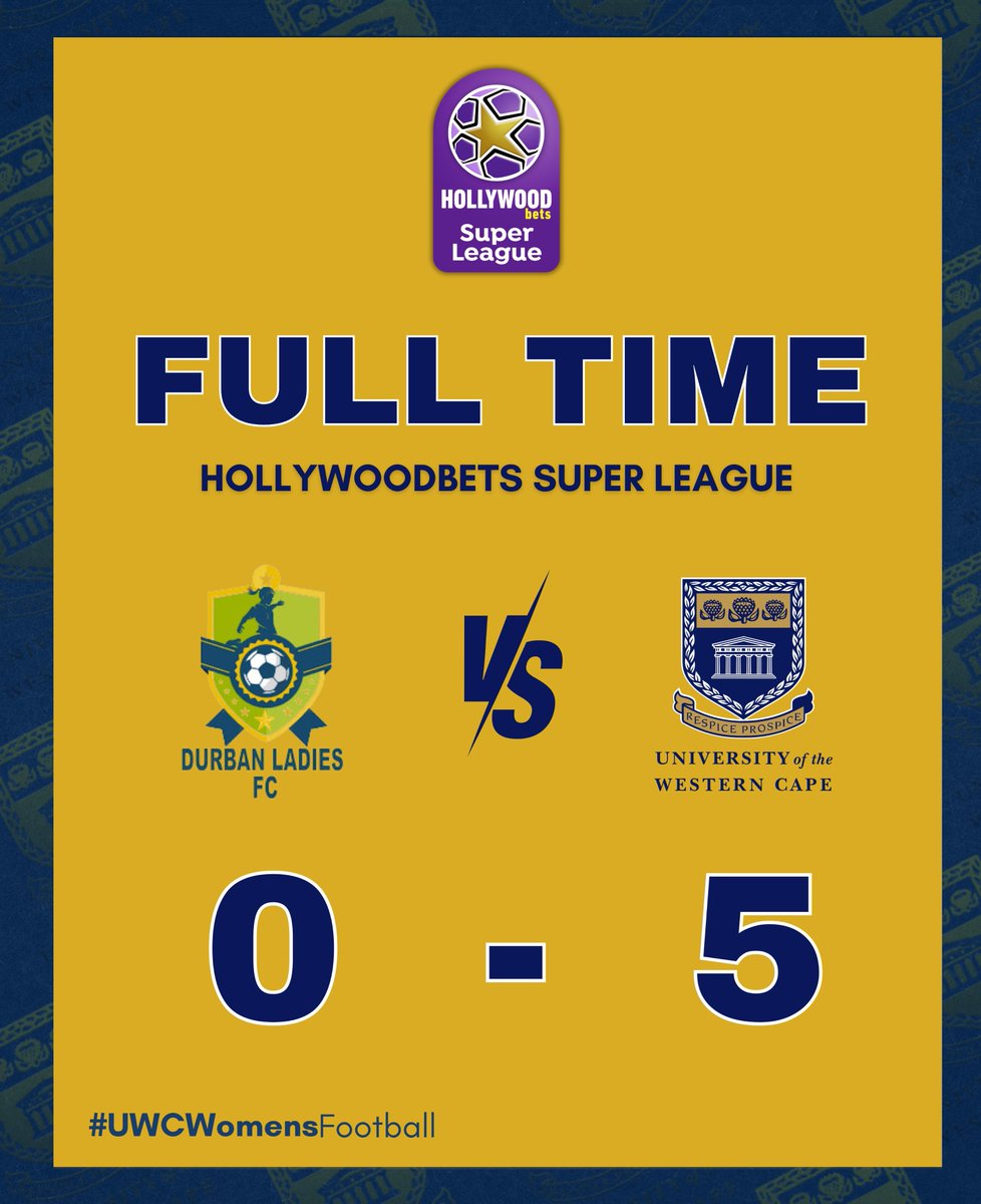 A 5⃣ star⭐️performance from the Blue & Gold machine clinching 3 points and a clean sheet on the road! Goals by Mjambane, Ndlovu [Brace] , Xesi and Cesane 🤩 #UWCWomensFootball | #HollywoodBetsSuperLeague