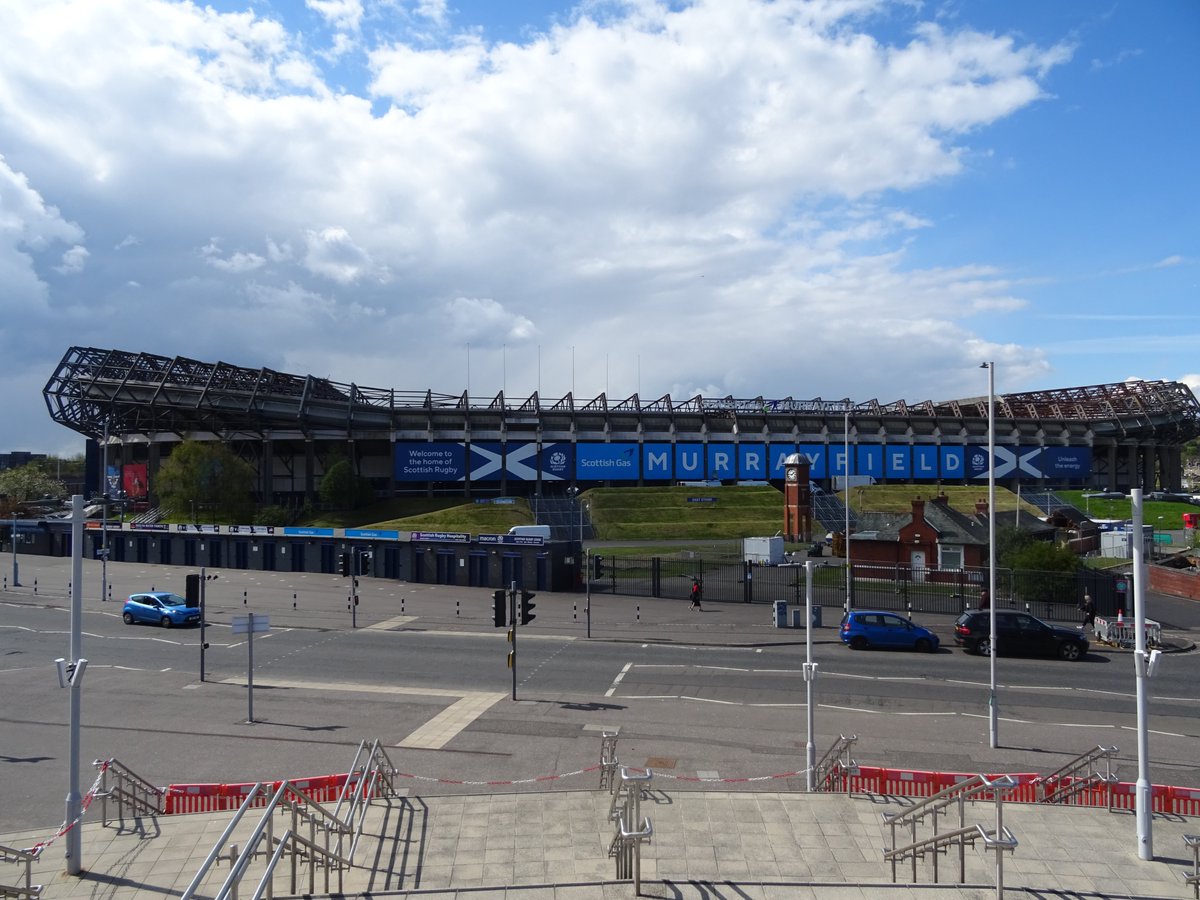 The view back to Murrayfield from the tram station stairs .