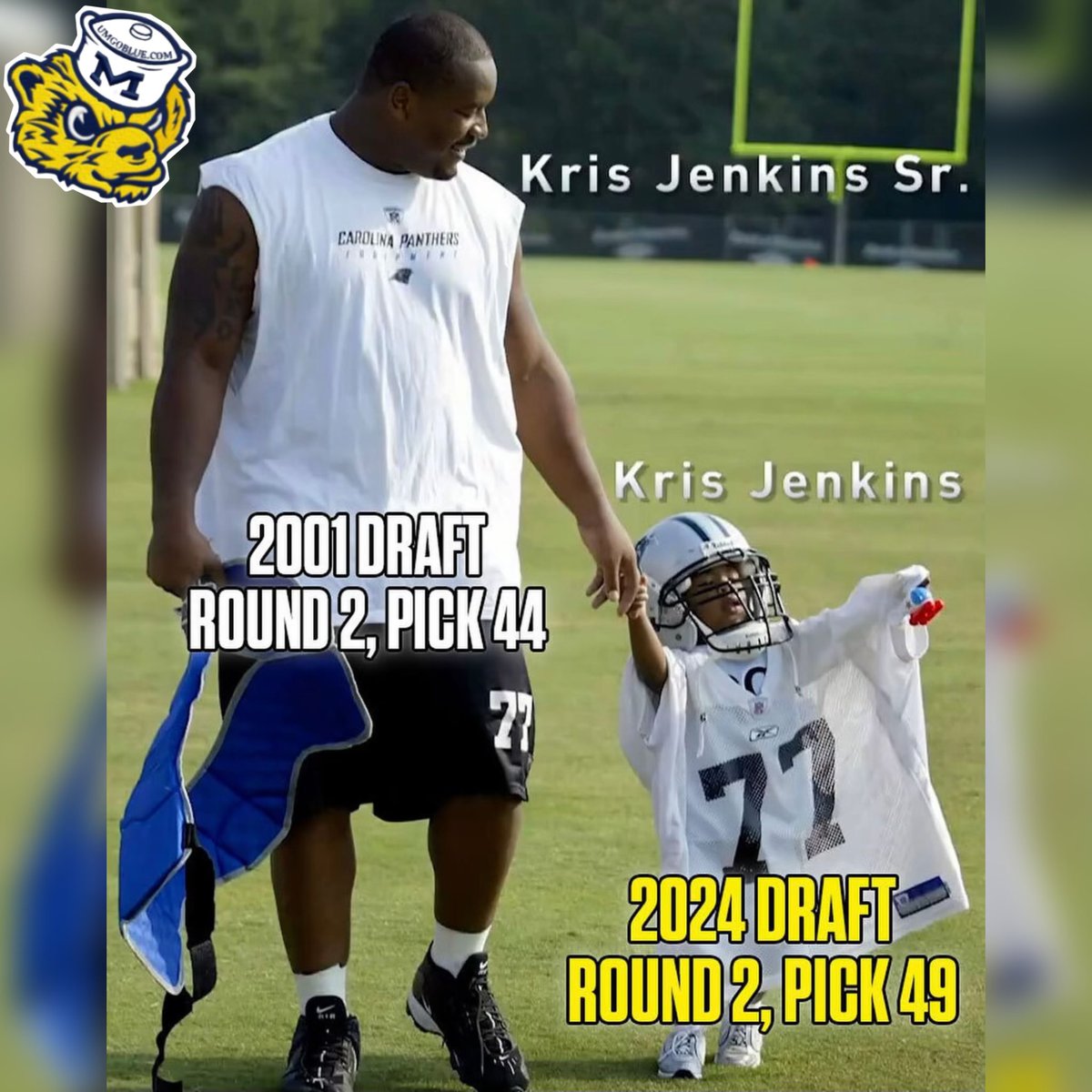 National Champion Kris Jenkins was drafted in the back of half of the second round, just like his father, to the Cincinnati Bengals. 

Kris Jenkins Sr. went on to be a 3x NFL All-Pro and Kris’ uncle, Cullen Jenkins, was a 13 year veteran that won a Super Bowl.

Kris on his dad &