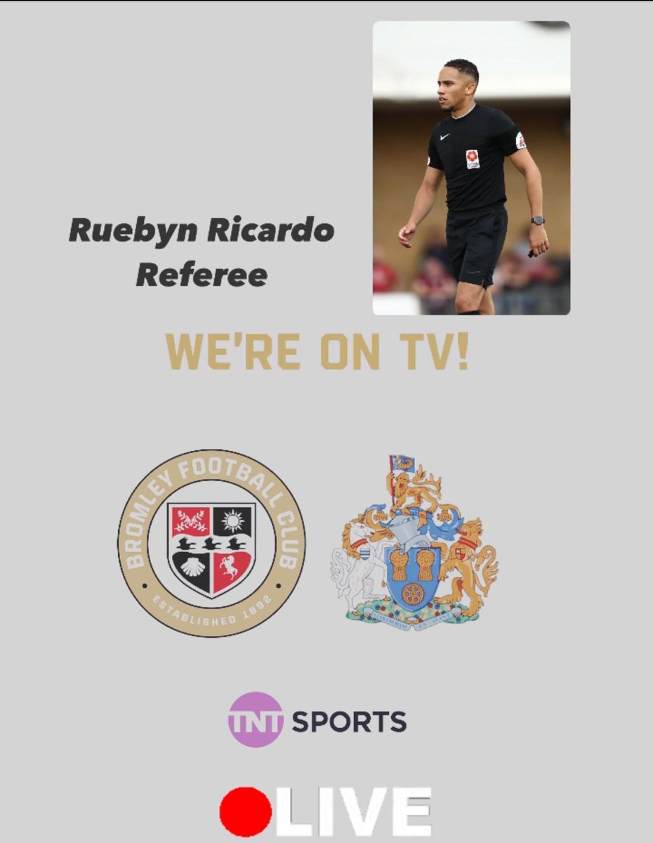 Ruebyn Ricardo takes charge of Bromley FC v Altrincham FC #NationalleaguePremier Live now on #tntsports