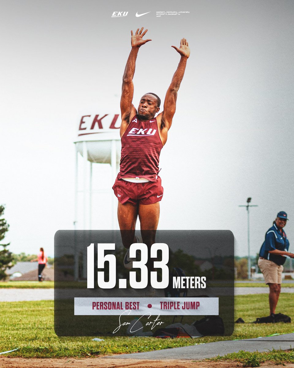 Sam hits another huge PR! He won the triple jump with a personal-best 15.33m at the Rick Erdmann Twilight! His mark ranks No. 2 in the ASUN, No. 29 in the East Region, and No. 60 in the nation! 👏 #GoBigE