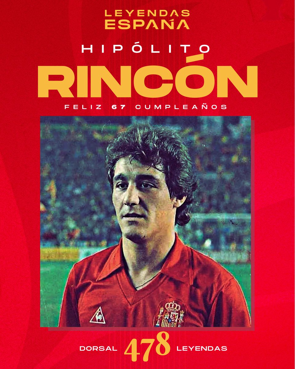 😙💨🎂'Poli' Rincón 𝗖𝗨𝗠𝗣𝗟𝗘 HOY 67 ¡Felicidades!

✔ Historia de la @SEFutbol al anotar 4 de los 12 goles en el icónico partido ante Malta, también fue subcampeón en la Eurocopa de Francia '84. Fue 22 veces internacional con un balance de 10 goles.

#SomosEspaña