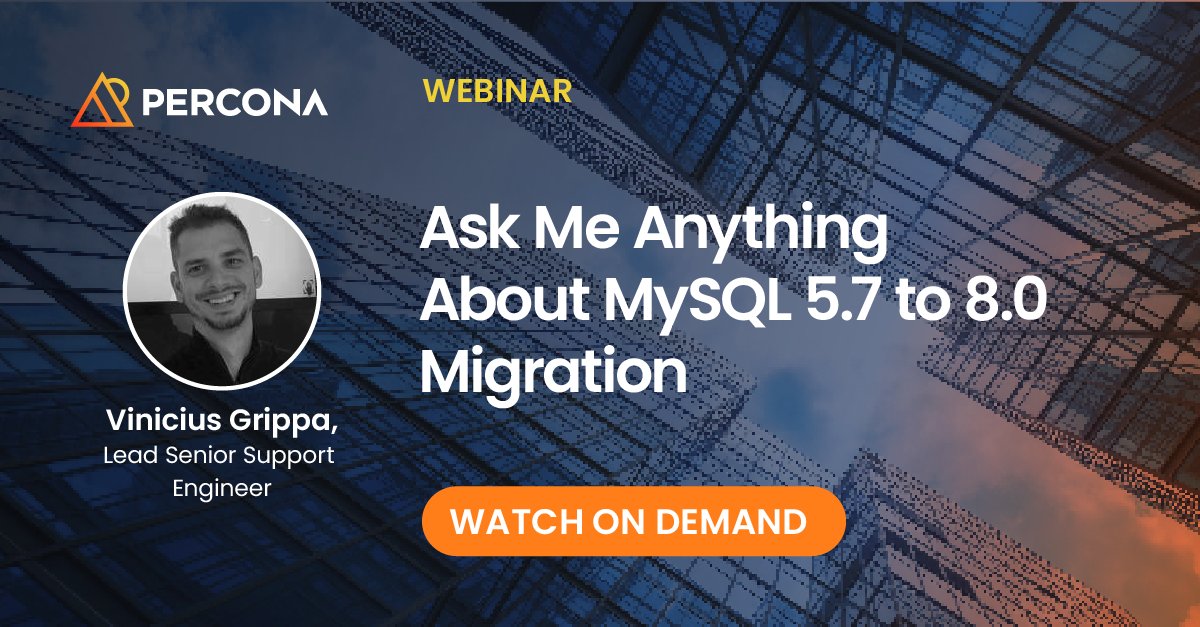 Feeling the pressure of #MySQL 5.7 EOL? 

Watch our on-demand  AMA session to explore your options for upgrading to MySQL 8.0.

👉 bit.ly/3oSp0yI #OpenSource