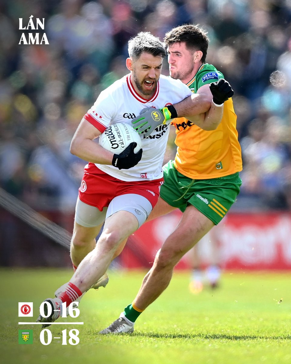 Ulster Senior Football Championship SF - Full Time AET 

Tír Eoghain 0-16 (16) 
Dún na nGall 0-18 (18) 

We emptied the tank in extra time but Donegal edge the game. 

#Ulster2024 #ExperienceTheUnforgettable