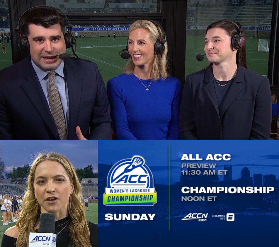 .@accnetwork will present the #ACCWLAX Championship today at noon ET: Syracuse vs. Boston College. 🥍 @jaltersports @StanwickBurch @charlotten8rth and @danaboyle_ have the call 🥍 Coverage starts w/ All ACC (1130a) hosted by @TaylorTannebaum and @rachael_dececco