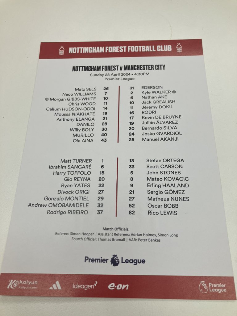 Cast list, Nottingham Forest v Man City #NFFC #MCFC @MirrorFootball