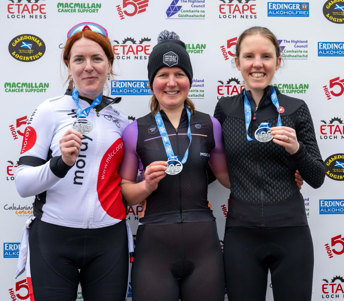 Congratulations to fastest 3 women in the 2024 Etape Loch Ness 🥇 Natalie Munro, Moray Gravel RT 2:58:50 🥈 Martha Gates, Moray Firth Cycling Club Club 2:58:52 🥉 Charlotte Dewdney 3:04:41 #etapelochness #ridelochness