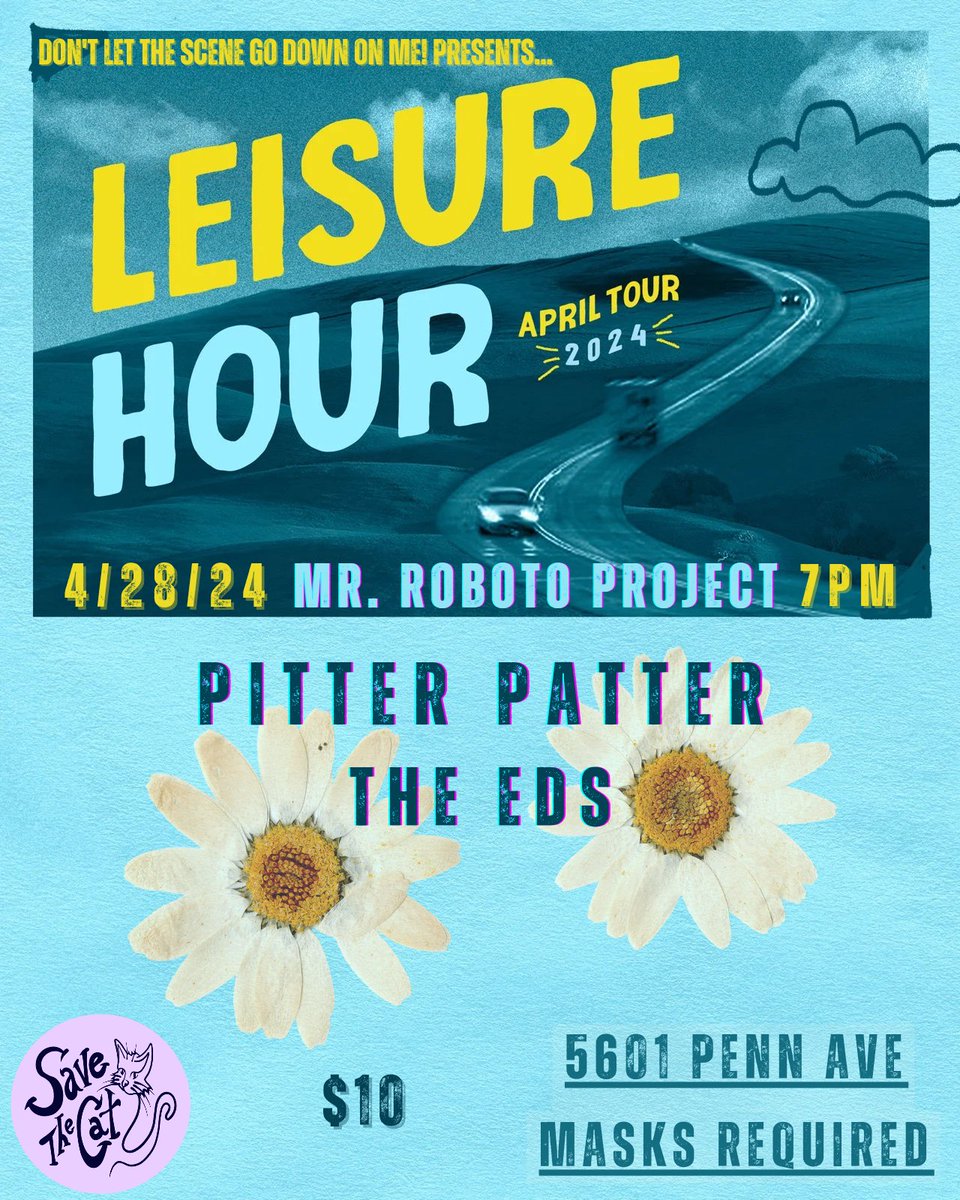 TONIGHT: @Leisure_Hour_ w/ @PitterPatterPgh + @theedsband at @RobotoProject!! Doors at 7, Music at 8!! Tickets avilable online til 3pm and at the door tonight: dltsgdom.ticketleap.com/leisure-hour-r…