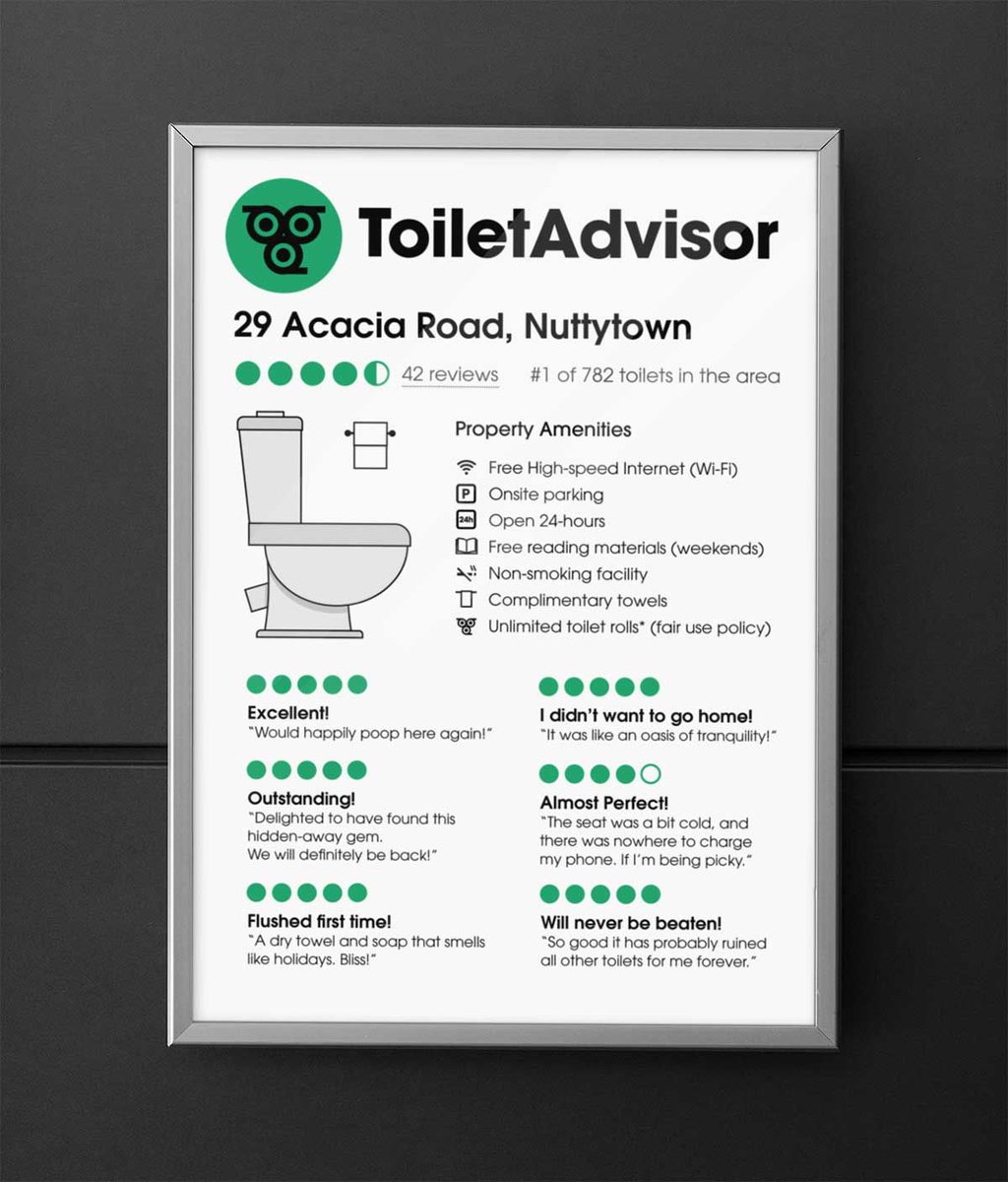 ToiletAdvisor - get a 5-star personalised review for the toilet of your dreams, whether it's your own, or the toilet of someone special - get yours HERE >>> buff.ly/3waOc7i