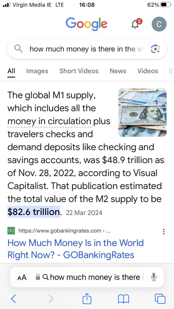 If everyone in the world was to be allowed live comfortably and earn € 70k and an estimated world population of children dependents was 25%. That would mean 420 trillion euros per year. From the attached Google search it is clear that there simply isn’t enough money to go…