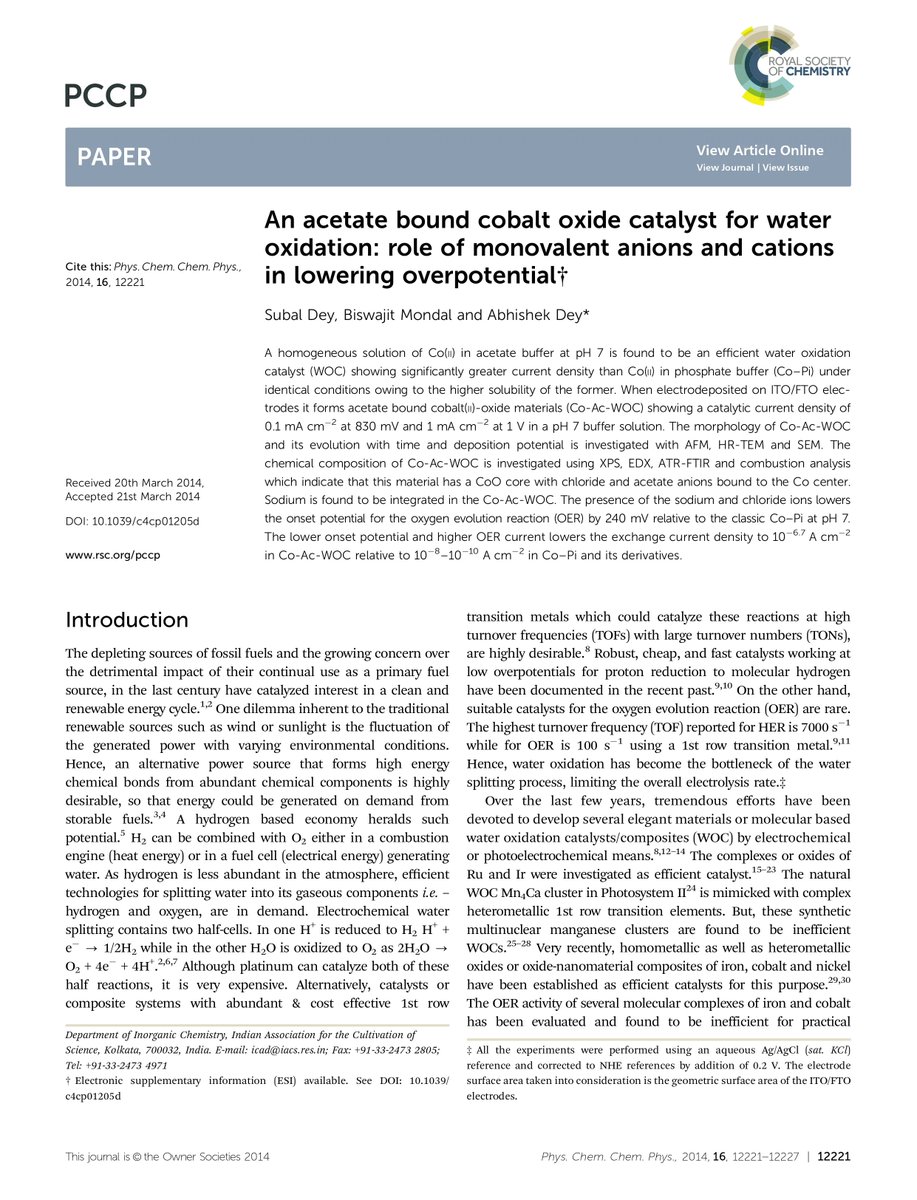 An acetate bound cobalt oxide catalyst for water oxidation: role of monovalent anions and cations in lowering overpotential eurekamag.com/research/051/4…