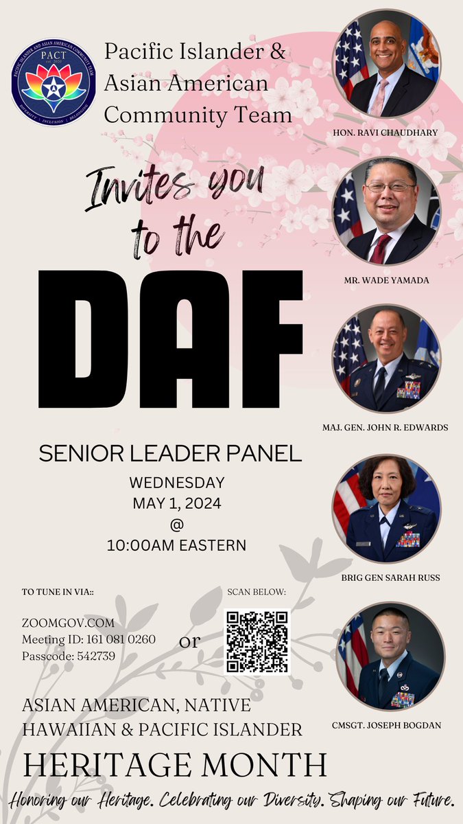 🌏 Join Department of the Air Force senior leaders in a celebration of Asian American Pacific Islander Heritage Month on Wednesday, May 1st, in a live event.