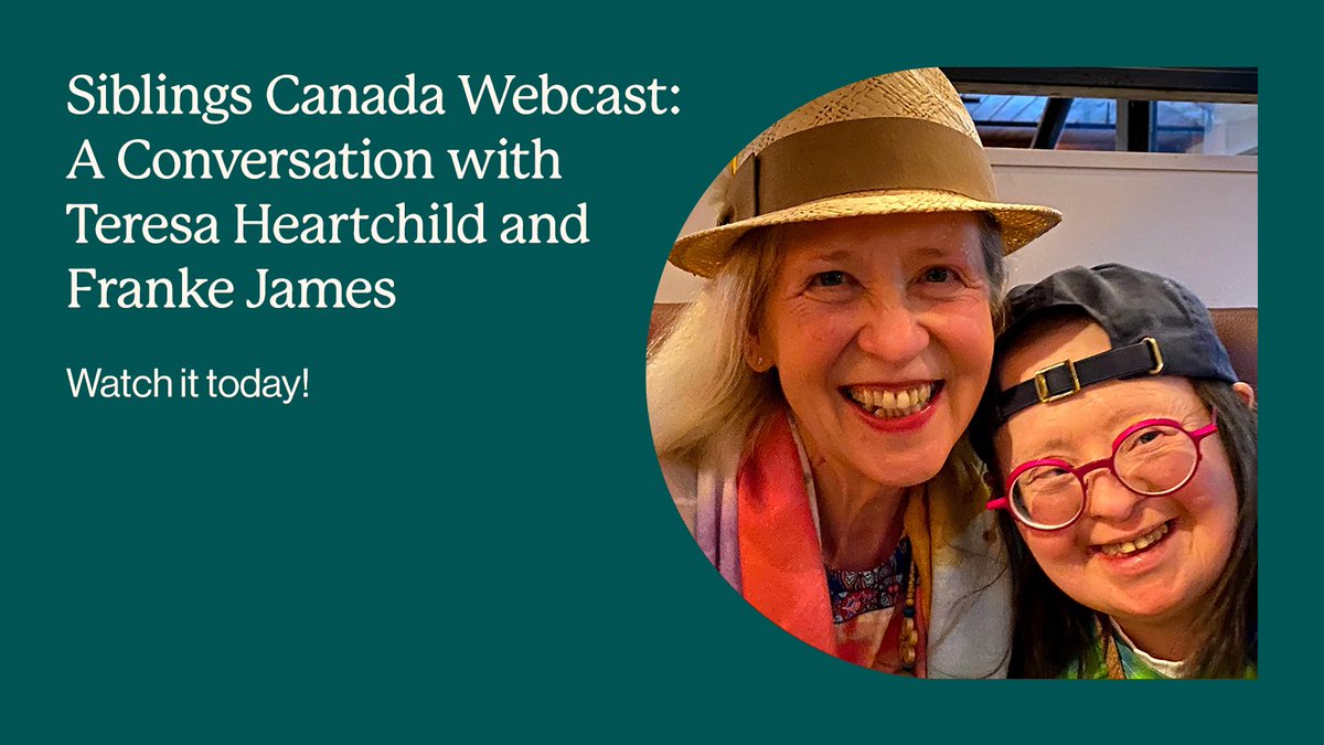 Helen Ries from our Siblings Canada and Dr. Yona Lunsky spoke with sisters @FrankeJames and Teresa Heartchild on their new book “Freeing Teresa: A True Story about My Sister and Me” and how they navigate the dynamics of sibling caregiving. bit.ly/3vhMPmQ #CdnCaregiving