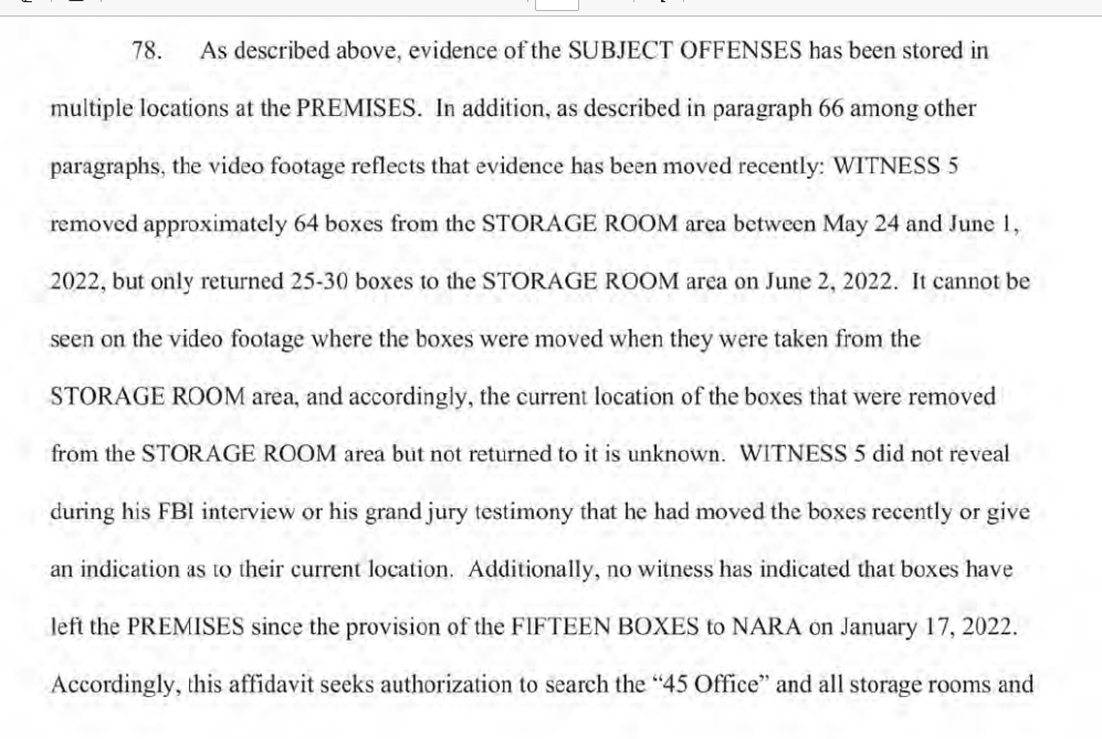 FBI also got a search warrant--approved by Obama appointee Judge Beryl Howell in DC court--to seize security footage from MAL cameras. Witness 5 is Walt Nauta, Trump's personal aide also charged in classified docs indictment.