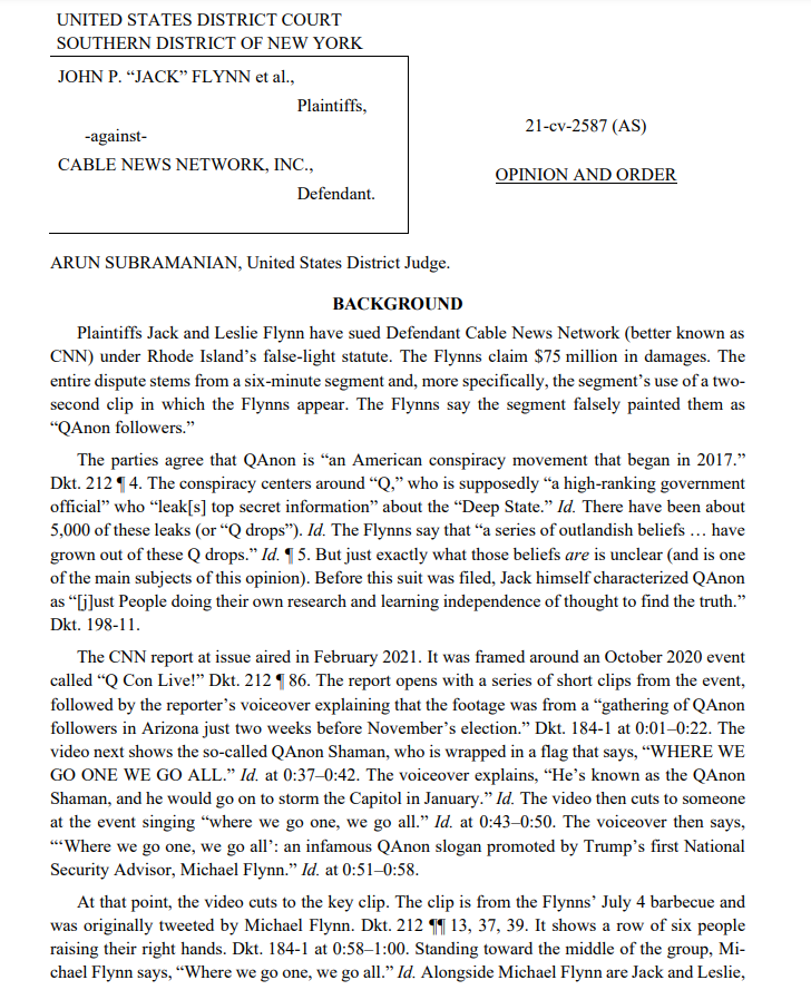 Another interesting lawsuit vs CNN from SDNY, which is under Q control if you see pinned thread,
they are trying to exonerate their name, will the court try to go objectively? are they gonna end up proving Q exists ? xD
the whole case is about Q, interesting to see where it goes