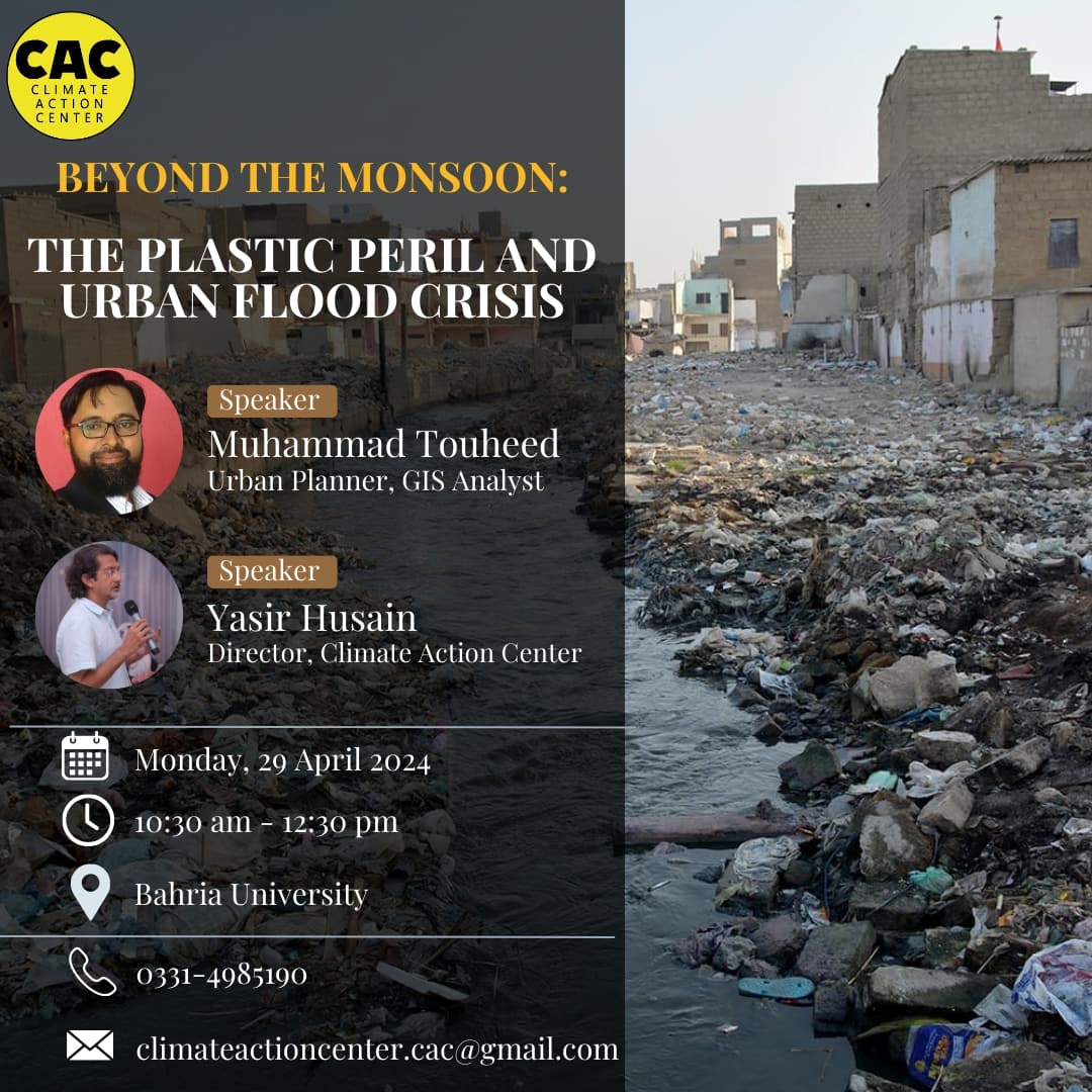 Join us at Bahria University on April 29 at 10:30 AM to explore the link between plastic pollution & urban flooding in Karachi! Let's find solutions for a sustainable future with Muhammad Toheed from Karachi Urban Lab
.
.
.
#plasticperil #urbanflooding #sustainablefuture #karachi