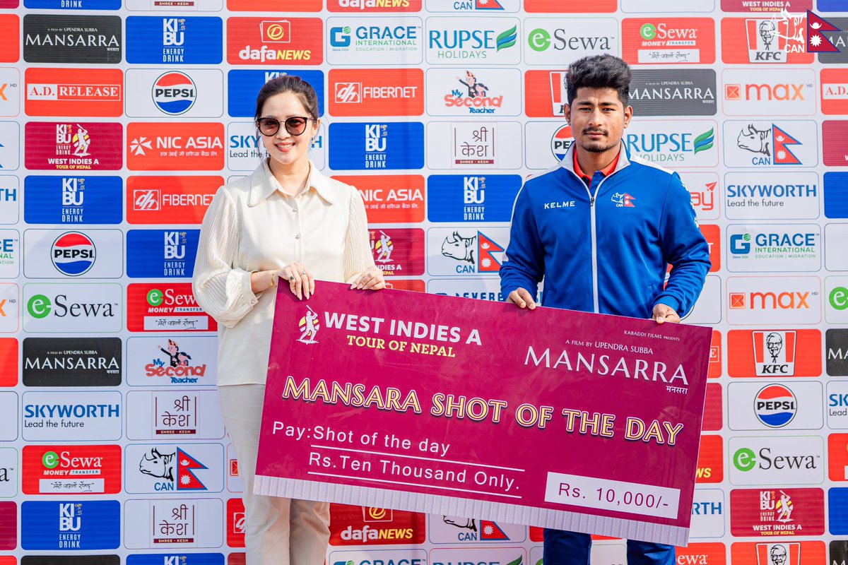 Lokesh Bam with his 2 big sixes and one four bags todays Mansara Shot of the day ⚡️🏏 #WIndiesATourOfNEP | #WorldCupYear2024 | #NepalCricket