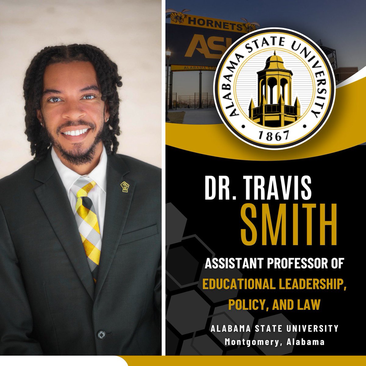 I’m excited to announce my return to Bama State as an Assistant Professor of Educational, Leadership, Policy, and Law. I look forward to continuing my scholarship with rural Black students, HBCU student leaders and athletes, and Black graduate students. #BigBamaState