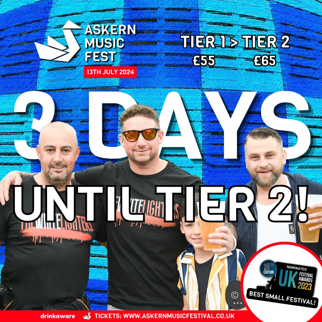 Festival season is nearly here! It's that time to get the crew together, soak up the sun, and create some epic memories ☀️😎 

Remember, Tier 1 tickets for AMF 2024 are only available for another 3 days, so grab yours now and let's have a summer to remember! 🎫 

#Askern2024