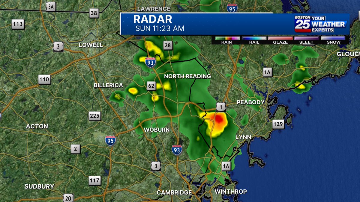 We have some showers moving along the north shore right now. A batch of steadier rain is heading towards Lynn and Nahant in the next 10-15 minutes.