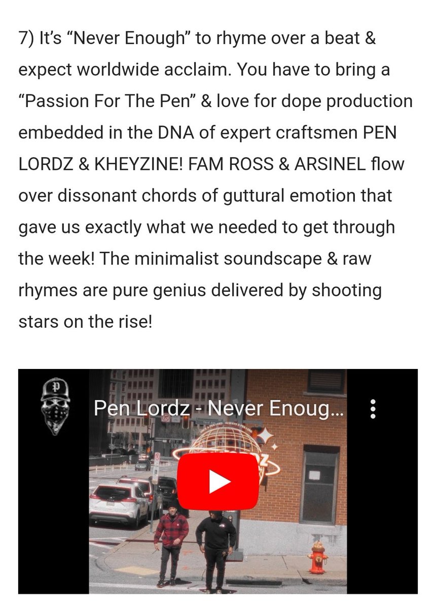 Shoutout @insommagsince96 for including in his top 10 👊💥💫💎 #7) PEN LORDZ ( @FAMROSS & @ARSINEL412) ' Never Enough ' , beat by @Kheyzine_Beats extract of ' Passion For The Pen II ' , available NOW #linkinbio