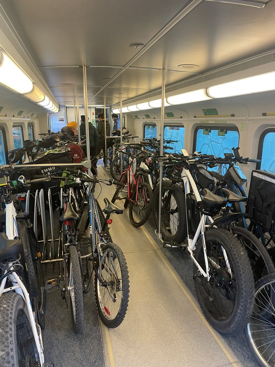 Kitchener go line at 10:30am today. Gig workers are travelling far and making good use of the bike coaches. They are working hard to make ends meet during a cost of living crisis. More bike coaches and less punitive measures is the right approach to people just trying to survive